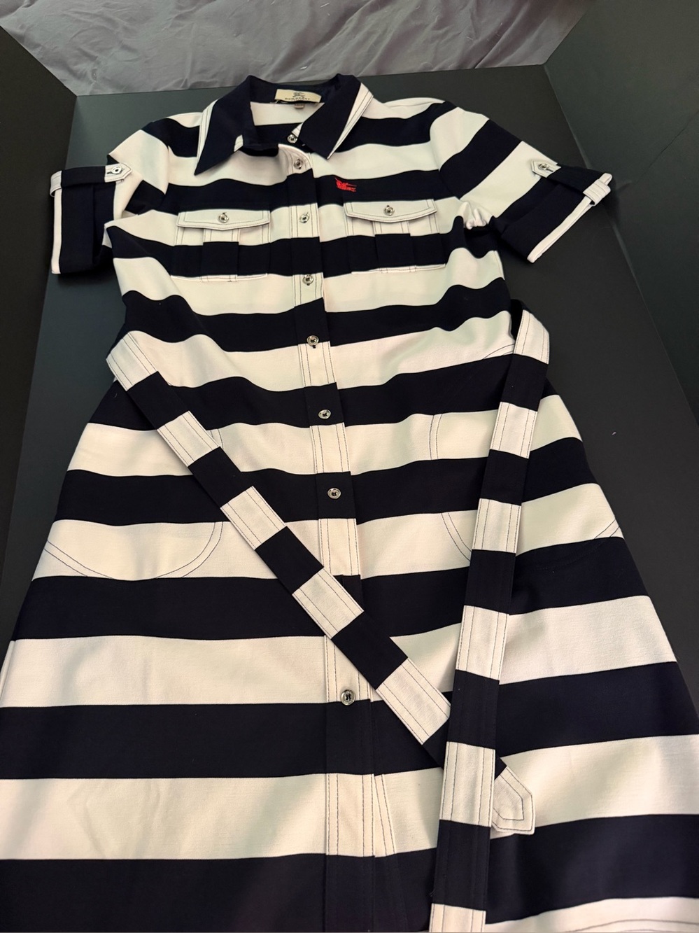 Burberry Navy/White Stripe belted dress Women’s 4